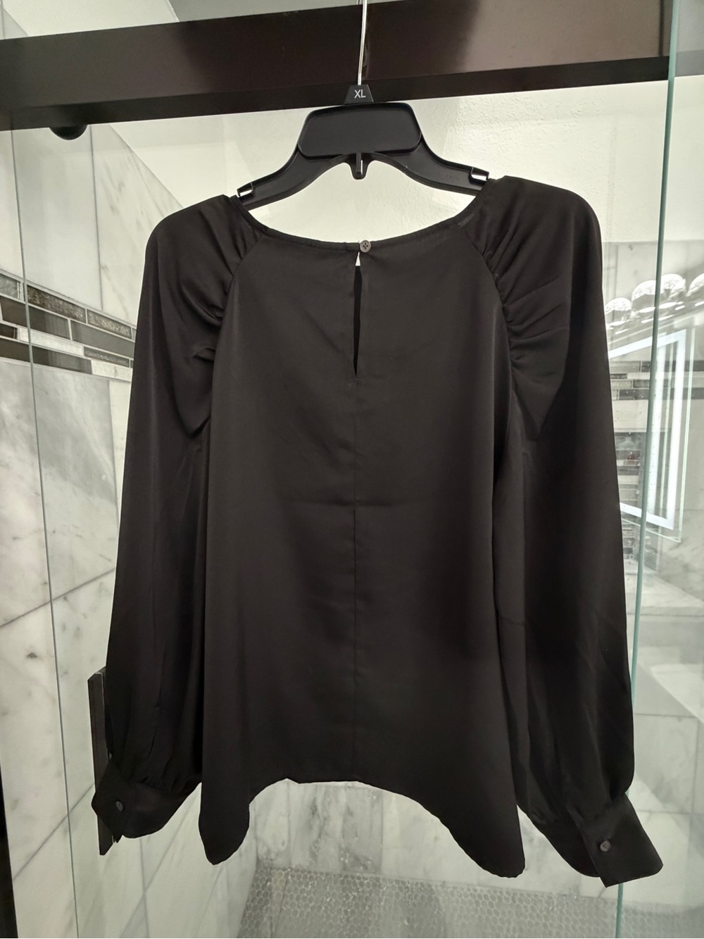 Banana Republic Black Long-Sleeve Blouse with Gathered Shoulders